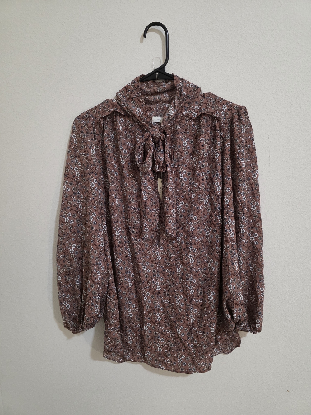 Max Studio Dusty Rose Floral Tie-Neck Blouse